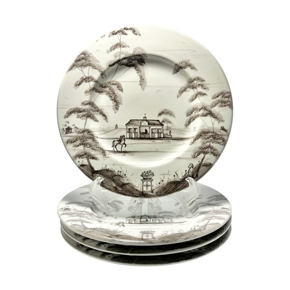 Juliska “Country Estate, Flint (Gray)” 4 Stoneware Dessert or Pie Plates 7 3/8”